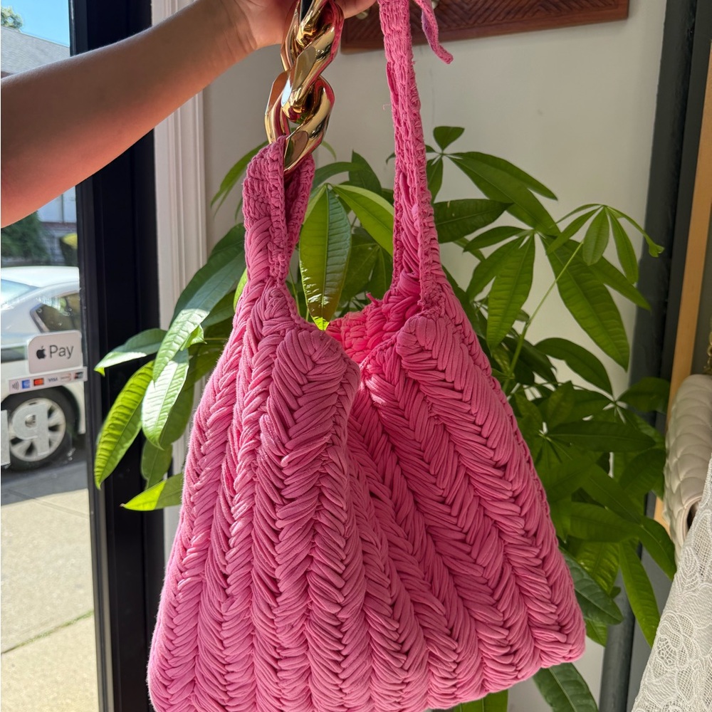 JW ANDERSON Pink Braided Shoulder Bag with Gold Chain (BRAND NEW )